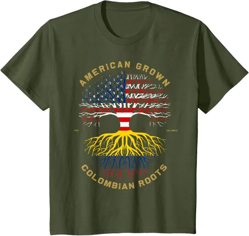 Vista 10 de Camiseta de regalo con la bandera de Estados Unidos con árbol de raíces colombianas