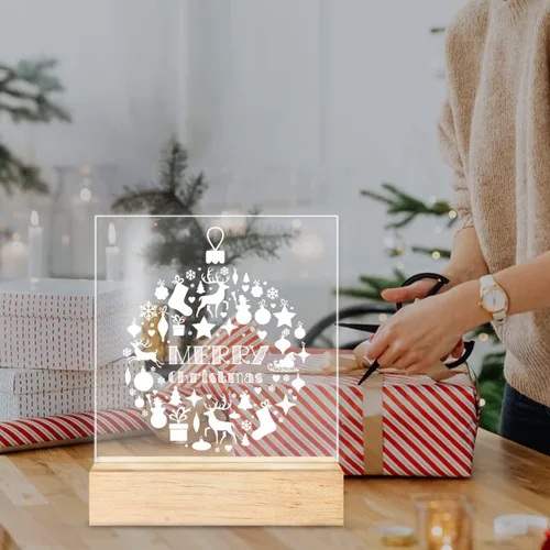 Vista 4 de Adornos de Navidad de bola de luz nocturna, elementos de Navidad con alce de copo de nieve, luz cálida, lámpara de escritorio, decoración