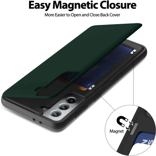 Vista 4 de GOOSPERY Parachoques magnético para puerta compatible con Galaxy S21 Plus, tarjetero con soporte de tarjeta, funda tipo cartera con cierre Lila