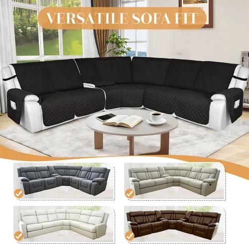 Vista 6 de HDCAXKJ Fundas impermeables 100% impermeables para sofá reclinable en forma de L, lavable, acolchada y suave para perros y mascotas, 1 funda de Negro