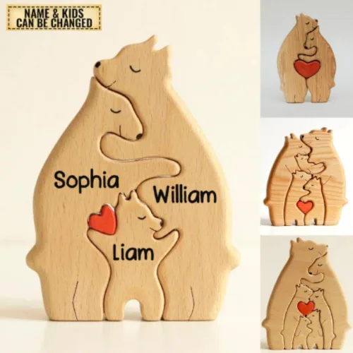 Vista 2 de Rompecabezas familiar de osos de madera 2023 – Rompecabezas de madera personalizado para familia de osos