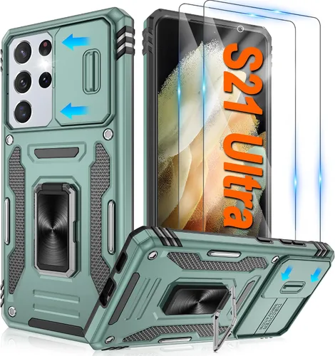 Vista 87 de Atump Funda para Motorola Moto G Play 2024 (4G) con [paquete de 2] protector de pantalla HD y cubierta para cámara deslizante, soporte de anillo