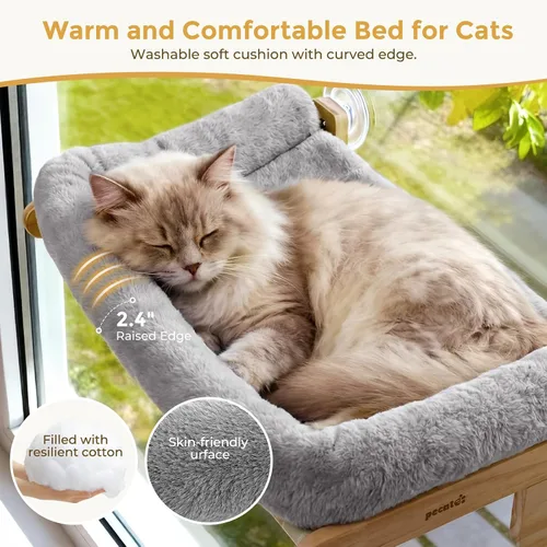 Vista 6 de Pecute Hamaca plegable para ventana de gato, cama para gatos con cojín Gris