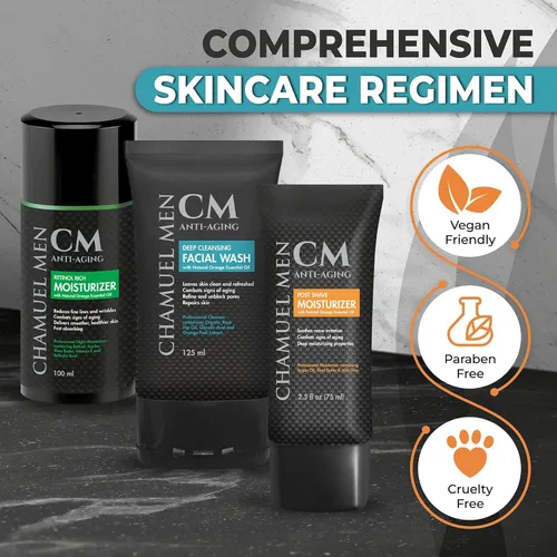 Vista 4 de CHAMUEL MEN Juego de cuidado diario de la piel todo lo que necesitas para hombres Incluye lavado facial antienvejecimiento + hidratante