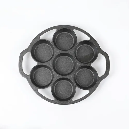 Vista 3 de HAWOK Molde frito de hierro fundido Pan galleta muffins y bollos pastel Pan con diseño 7-Mold 7 moldes con 2 asas