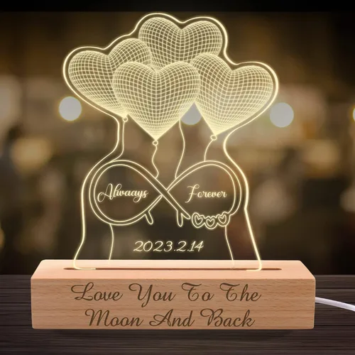 Vista 11 de Luz nocturna personalizada con foto, lámpara de noche personalizada con imagen de corazones en pantalla de vidrio con cadena de luces LED, regalos