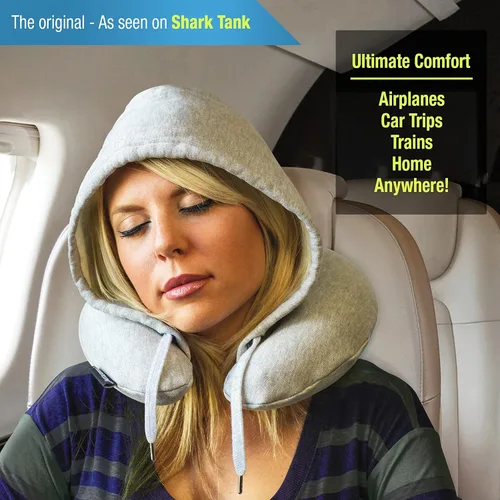Vista 3 de Almohada de viaje negra - Destacada en Shark Tank Diseño patentado para máxima comodidad