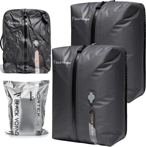 Vista 18 de Black Voyage - Bolsa de viaje reutilizable de compresión al vacío para maleta de mano y mochila, reciclada, impermeable IP67, ahorro de espacio Gris
