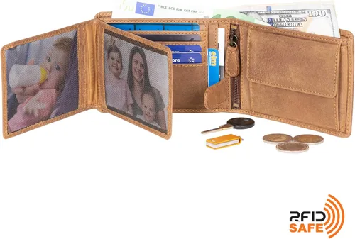 Vista 3 de DiLoro Billetera de cuero para hombre de tamaño completo con cremallera plegable y protección RFID