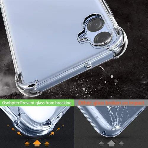 Vista 4 de Osophter Para Samsung Galaxy A04E Caso: Transparente Transparente Con Protector De Pantalla TPU Absorción De Golpes Flexible Cubierta Del Teléfono