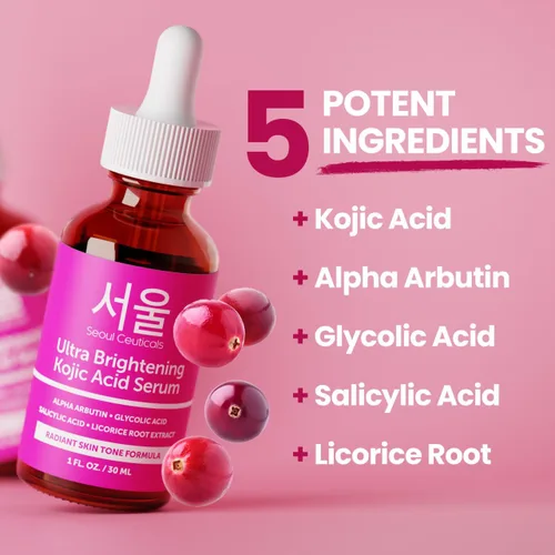Vista 3 de SeoulCeuticals Korean Skin Care - Suero de ácido kójico Alpha Arbutin Serum – Suero corrector de manchas oscuras ácido glicólico + ácido salicílico
