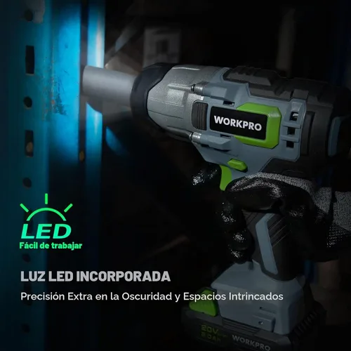 Vista 7 de WORKPRO Llave de impacto inalámbrica de 20 V, de 1/2 pulgada, par máximo de 320 pies-libra, batería de iones de litio de 2.0 Ah con cargador rápido