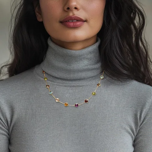 Vista 2 de Ross-Simons 13.80 ct. t.w. Bezel-Set Multi-Gemstone Station Necklace in 14kt Yellow Gold