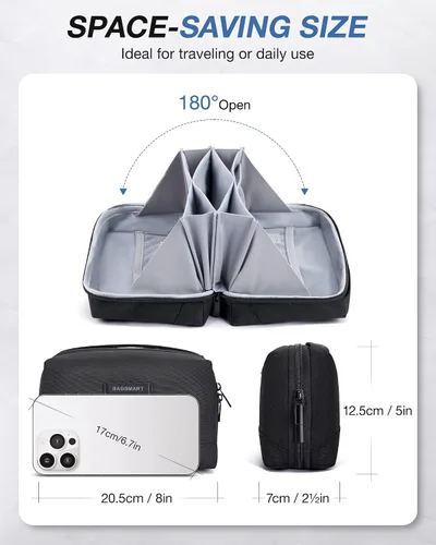 Vista 6 de BAGSMART Bolsa organizadora de electrónica, pequeña bolsa organizadora de tecnología de viaje para artículos esenciales de viaje, bolsa organizadora