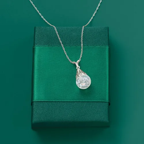Vista 3 de Ross-Simons Floating Opal Pendant Necklace in 14kt White Gold