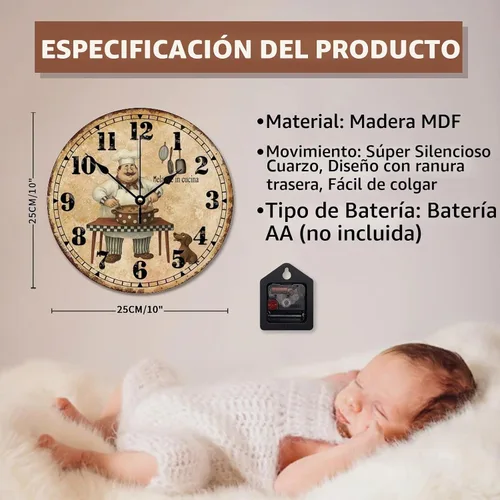 Vista 7 de ArogGeld Reloj de cocina de chef con números arábigos, reloj de pared personalizado de 10 pulgadas, funciona con pilas, decoración de pared