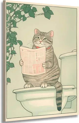 Vista 9 de COYIKC Arte de pared en lienzo de gato negro japonés en el inodoro, impresión divertida de baño, póster de inodoro, cuadros de decoración de pared