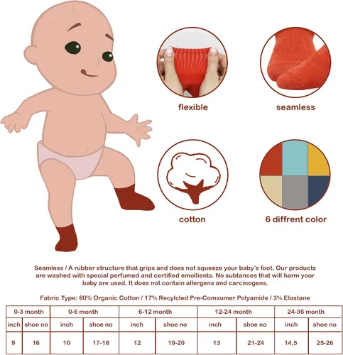 Vista 2 de Calcetines tobilleros con agarre para bebé, 6 pares, calcetines de algodón orgánico para recién nacidos, calcetines de tobillo para niños y niñas