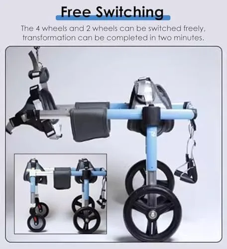 Vista 3 de Silla de ruedas para perros de 4 ruedas para mascotas lesionadas, soporte completo para patas para perros pequeños a grandes, cómoda ayuda