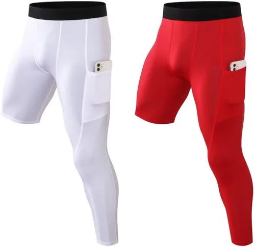 Vista 22 de Pantalones de compresión para hombre, mallas de compresión de una pierna para baloncesto, capri 3/4, leggings atléticos, capa base de secado fresco