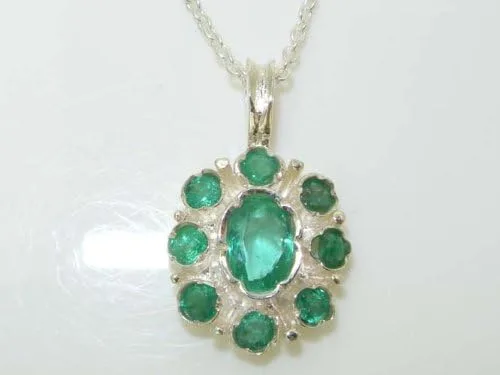 Vista 3 de Ladies Solid 925 Sterling Silver Natural Emerald Pendant Necklace with English Hallmarks