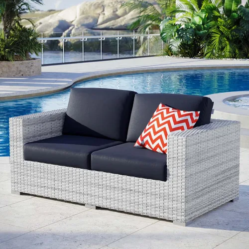 Vista 9 de Modway Convene - Otomana rectangular de mimbre para patio al aire libre, color gris claro