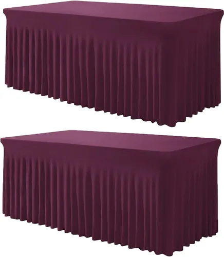 Vista 12 de TC27 - Mantel rectangular ajustable de elastano de 4 pies con falda plisada, sin arrugas, mantel rectangular para fiestas, bodas, banquetes