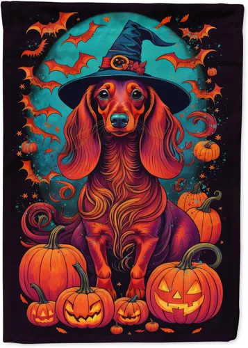 Vista 68 de Caroline's Treasures DAC1466GF - Bandera decorativa para jardín de Halloween de Affenpinscher Witchy para jardín, decoración para patio exterior