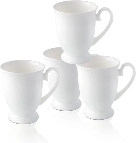 Vista 13 de Juego de 2 tazas de café blancas de porcelana fina de lujo (8 onzas), tazas de té de cerámica estilo europeo, elegantes y duraderas tazas de café