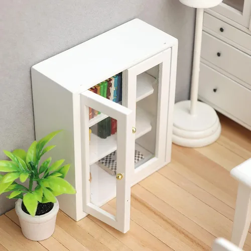 Vista 8 de Gabinete de pared para casa de muñecas 1:12, gabinete de cocina miniatura de madera para accesorios de casa de muñecas (blanco)