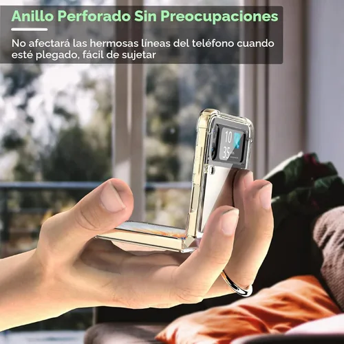 Vista 2 de Diseñada para Samsung Galaxy Z Flip 4 funda transparente con anillo, anticaídas a prueba de golpes, funda protectora compatible con Galaxy Z Flip 4
