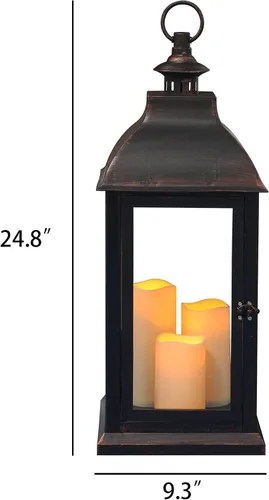 Vista 2 de Paquete de 1 linterna decorativa de 24.80 pulgadas de alto con temporizador LED de llama bailarina, vela LED de encendido/apagado/temporizador con 6