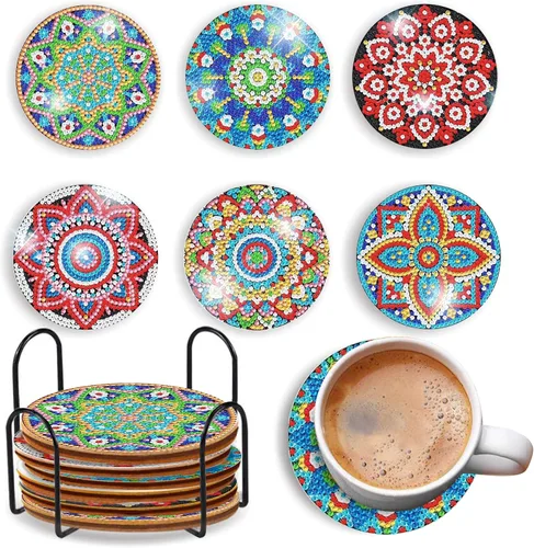 Vista 17 de 6 piezas de posavasos de pintura de diamante Posavasos de arte de diamante Pintura de arte de diamante de trasero de animal Regalo de arte