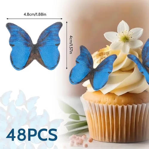 Vista 2 de TIESOME 48 mariposas comestibles para decoración de pasteles, decoración de cupcakes de mariposa vívida para bodas, cumpleaños, aniversario