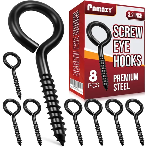 Vista 8 de 14 PIEZAS Ojos de Tornillo Negros - Pernos de Ojo Resistentes de 3.2 Pulgadas, Asegurador de Cable y Alambre - Soporte para Hamaca, Uso