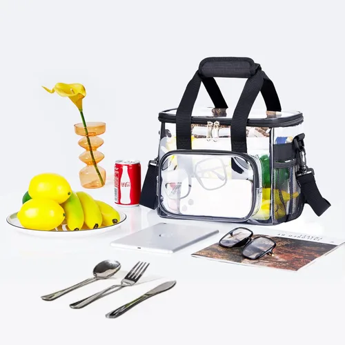Vista 6 de Lonchera transparente con 10 compartimentos con correa ajustable para mujeres/hombres, caja de almuerzo transparente reutilizable/bolsa de mano