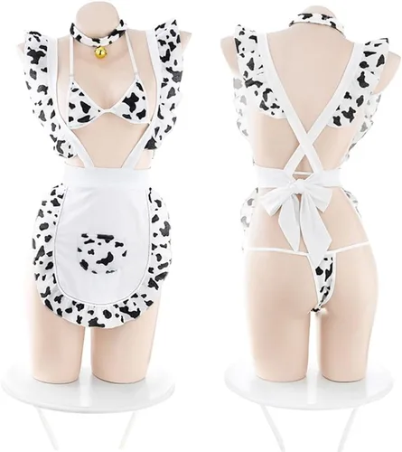 Vista 7 de Temptshow Traje de ropa interior de vaca cosplay para mujer, pijama sexy de criada japonesa linda