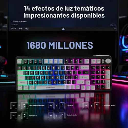 Vista 5 de NPET Teclado y ratón inalámbricos gaming con tri-modo, teclado RGB de 98 teclas con perilla y ratón gaming, 12 teclas multimedia para Windows, PC