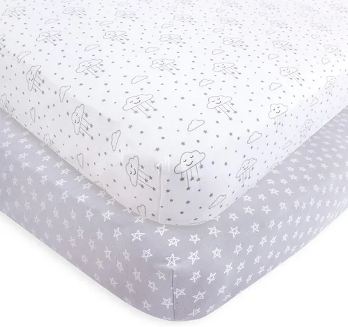 Vista 64 de Hudson Baby Sábana bajera ajustable unisex de algodón para cuna, avión, talla única