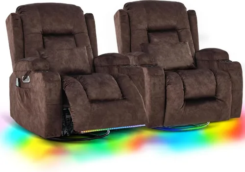 Vista 13 de URRED Silla reclinable giratoria eléctrica con vibración y calor Diseño de motor dual, posiciones infinitas, carga USB, luces LED, portavasos Gris