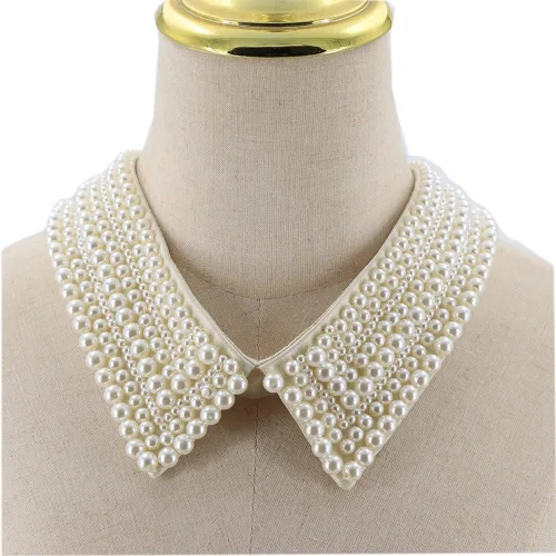 Vista 2 de Collar desmontable de perlas de imitación con cuello falso, collar de gargantilla, collar de marfil para mujeres y niñas, accesorios de ropa