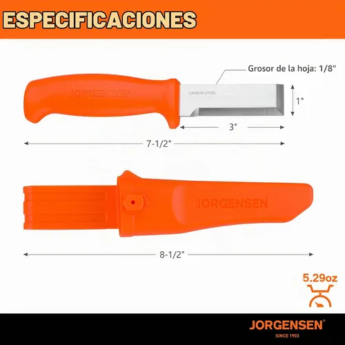 Vista 6 de Jorgensen - Cuchillo cincel de madera con funda, hoja de acero al carbono