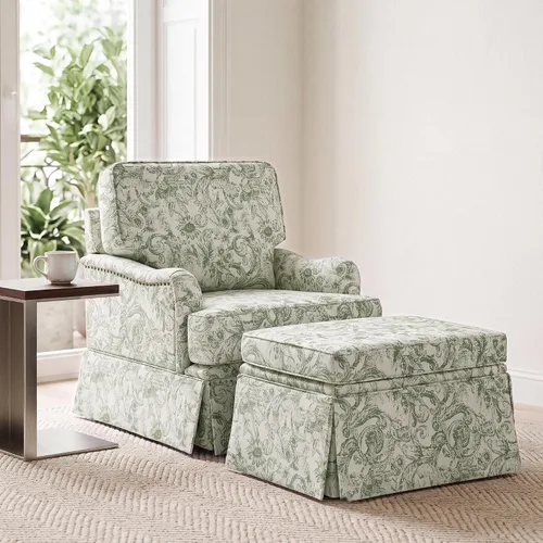 Vista 57 de Silla decorativa giratoria con otomana de almacenamiento, gris a rayas