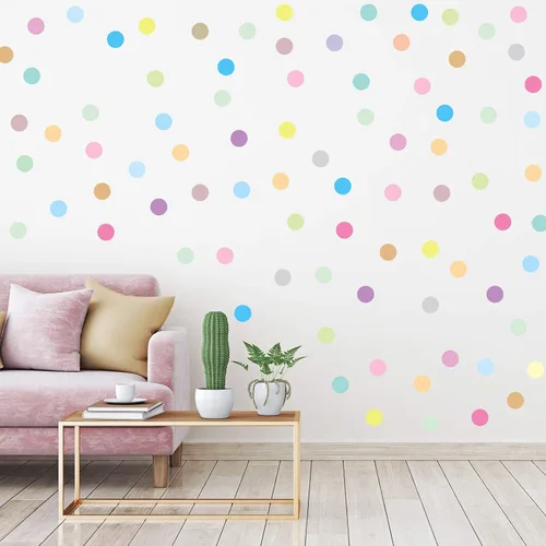 Vista 8 de Zonon 240 calcomanías de pared de lunares de 2 pulgadas, diseño de puntos de vinilo multicolor de arco iris, calcomanías circulares redondas