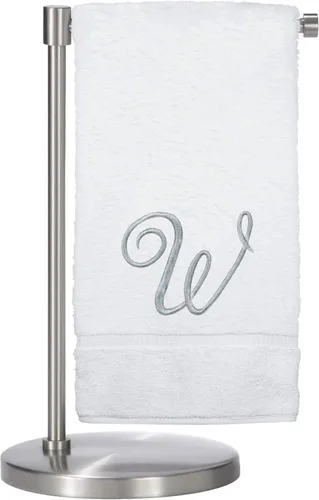 Vista 100 de Script R - Toalla de baño con monograma, regalo personalizado, 27 x 54 pulgadas, juego de 1 toalla bordada con texto dorado, 100% algodón turco Navy