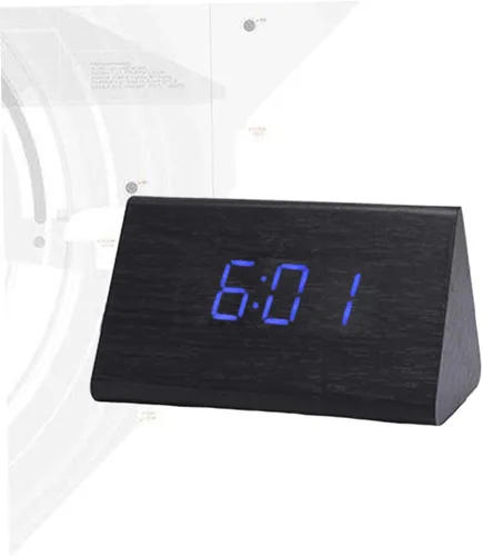 Vista 7 de Moderno reloj de escritorio LED de madera con control de sonido, pantalla digital grande, alarma con función de repetición, termómetro