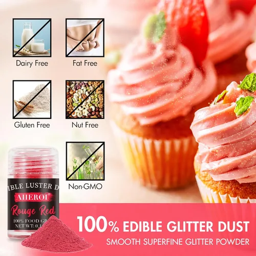Vista 4 de Aheroi Set de purpurina comestible, 15 colores de polvo de lustre comestible, purpurina brillante para polvo de bebidas, purpurina para fondant