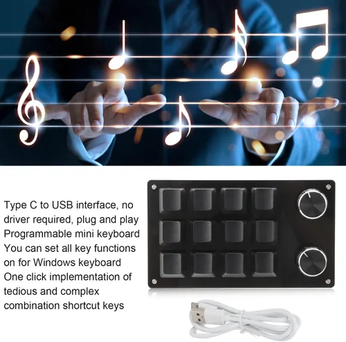 Vista 3 de Teclado mecánico programable para juegos con una sola mano, 12 teclas multifuncionales con enchufe de perilla y teclado de mano