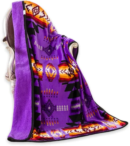 Vista 9 de Southwest Design 16112 - Manta con forro de sherpa (estampado navajo), color negro y gris