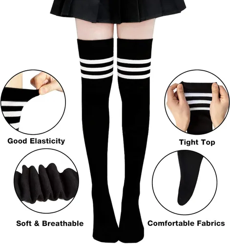 Vista 2 de Chalier Calcetines altos hasta el muslo para mujer, casuales, por encima de la rodilla, calcetines para aniversarios o regalos de vacaciones